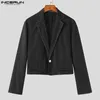 Inderun męskie myszy Patchwork Long Lapel One Button Fashion Cropped Coats Suits Men Streetwear Mężczyzna S5XL 240124