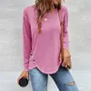 Autumn And Winter Womens Fashion Button Irregular Long Sleeve Tshirt Casual Round Neck Orange Patchwork Versatile Top 240130