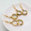 Dangle Earrings 1 Pair Gold Color 15mm/17mm Stainless Steel Floating Glass Locket Living