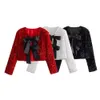 Taop Za Early Spring Product Womens Fashion and Casual Versatile Round Neck Long Sleeve Sequin Bow Short Coat 240127