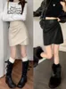 Rokken Koreaanse Mode Lederen Minirok Vrouwen Beige Hoge Taille Onregelmatige Hip Wrap Dames Sexy Club Slanke Zwarte Korte Trend