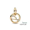 Lösa ädelstenar 925 Sterling Silver Gold Color Zodiac Aries Leo Pendnat Fit Original Armband Making Jewelry for Women Gift