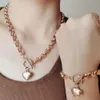 Ensembles de bijoux en forme de cœur en acier inoxydable pour femmes, Bracelet à bascule avec boucle à la mode, collier féminin 240130
