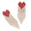 Dangle Earrings Red Love Heart Long Tassel Rhinestone Drop Women's Super Large Crystal Pendant Fashion Jewelry Wholesale