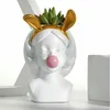 Sevimli Kız Bubble Gumower Pot Yapay Bitki Ev Süsleme Dekoru Figürin Reçine Çiçek Vazo Dekoratif Etli FL 240131