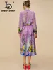 Рабочие платья LD LINDA DELLA, летние дизайнерские комплекты юбок, женские шелковые рубашки с цветочным принтом, хлопок с фиолетовым принтом, костюм из 2 предметов