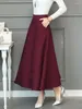 Skirts Black Elastic High Waist Pocket Long Skirt Women's Spring And Autumn Basic Casual Pleated Plus Size Slim Versatile Red