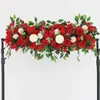 100 cm Luxury White Rose Artificial Flower Row Wedding Table Centerpiece Blommor Bakgrund Väggbågar Dekor Party Stage Floral 240131