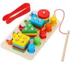 3In1 Baby Montessori Fishing Toys Wooden Puzzles Shape Sorter Toy Toddlers Educational Stacking for 25Y Wood Sensory 240202