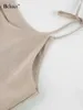 Casual Kleider BCLOUT Sommer Khaki Leinen Kleid Frauen Elegante Spaghetti Strap A-Line Lose Mode Geraffte Spitze-Up Sexy Mini 2024