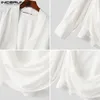 Erkekler Sıradan Gömlekler Incerun Üstler 2024 Amerikan Tarzı Seksi V yakası Yüksük Tasarım Basit Katı Maçlı Maç Uzun Kişiş Bluz S-2XL