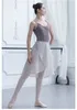 Bühnenkleidung Erwachsene Frauen Ballett Tanzröcke Chiffon Lyrisches Weiches Kleid Grau Weiß Durchscheinende Kostüme