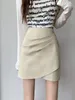 Rokken Koreaanse Mode Lederen Minirok Vrouwen Beige Hoge Taille Onregelmatige Hip Wrap Dames Sexy Club Slanke Zwarte Korte Trend