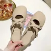 Chinelos cor sólida simples senhoras primavera suave e bonito baotou meio material pu macio fundo liso sapatos femininos