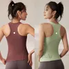 LL Gym Yoga BH I-förmige Weste Crop Top Damen Rundhalsausschnitt mit Gym Off Shoulder Sexy Tank Tops Fitness Cami Casual Sommer