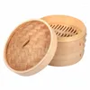 Double Boilers Durable Cookware 2 Tiers 8" Healthy Bamboo Steamer Dim Sum Basket Rice Pasta Cooker Set With Lid Chinese Kitchen