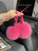 Macio bonito real natural pele de raposa pompom chaveiros bola de pelúcia brinquedo feminino saco charme ornamentos carro chaveiro pingente meninas highend presente 240122