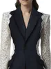 DEAT Fashion Women's Blazer Fashion Notched Lace Patchwork Long Sleeve Contrast Suit Jackets Female Autumn 2024 17A1298 240129