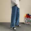 2024 Streetwear Workowane dżinsy Mężczyźni Koreańska moda luźna prosta szeroka nogi spodnie męskie ubranie czarny jasnoniebieski 240131