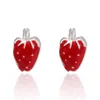 Boucles d'oreilles à clous pour femmes et filles, bijoux coréens en émail, cristal, perle, fleur, fraise, cerise, ensemble à la mode, 2024