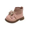 High Top Baby Girl Kintted Sock Shoes Houndstooth Buttefly-nó Criança Botas para Crianças Meninas Elegantes Nascidos Sapatos de Outono G09273 240131