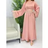 Roupas étnicas Moda Mulheres Muçulmanas Lantejoulas Borla Maxi Vestido Dubai Turquia Abaya Eid Ramadan Islâmico Cinto Vestido de Festa Marocain Kaftan