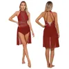 Palco desgaste feminino adulto ballet dança contemporânea vestido lyrical ginástica collant chiffon flowy patinação desempenho traje