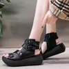 Dress Shoes Women Summer Sandals Mid Heels Wedges Ladies Vintage Leather Plus Size 40 Sandalias Mujer Sapato Feminino Fashion Footwear