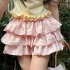 Женские шорты Puloru, летние милые многослойные шаровары-пачки с оборками, короткие брюки E-Girl, 2000-е годы, эстетичная одежда, юбка с эластичной резинкой на талии