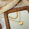 Ensemble de collier et boucles d'oreilles pour femmes et filles, pendentif en forme de cœur perlé, Double couche, cadeau de bijoux, vente en gros