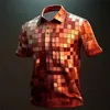 T-shirt drôle pour hommes, impression à carreaux, boutons d'été, polo à manches courtes, chemise de golf surdimensionnée, mode rue Y2k, vêtements 240124