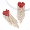 Dangle Earrings Red Love Heart Long Tassel Rhinestone Drop Women's Super Large Crystal Pendant Fashion Jewelry Wholesale