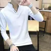 Elegante stampato tinta unita colletto alla coreana lettera maglietta abbigliamento da uomo autunno pullover casual maglietta allentata coreana 240122