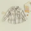 Jaquetas Criança Bebê Menino Menina Flanela Camisa Xadrez Jaqueta Botão Para Baixo Criança Lapela Cardigan Queda Casaco Shacket Tops