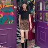 Юбки HOUZHOU леопардовая мини-юбка женская винтажная уличная одежда трапециевидной формы с кружевом в стиле пэчворк милое сексуальное лето Y2k Gyaru