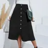 Rokken Vrouwen Corduroy Knop Midi Herfst Winter A-lijn Party Fashion Casual Hoge Taille Lange Rok Kantoor Dame Dragen vestido