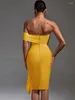 Casual Dresses Yellow Bandage Dress Women Party Bodycon Elegant Ruffle Sexy Off Shoulder Evening Birthday Club Outfits Summer