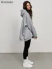 Bornladies sweat à capuche surdimensionné pour femmes automne hiver épais chaud polaire filles Streetwear pull ample 240124