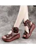 Dress Shoes Women Summer Sandals Mid Heels Wedges Ladies Vintage Leather Plus Size 40 Sandalias Mujer Sapato Feminino Fashion Footwear