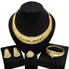 Conjunto de joias banhadas a ouro feminino formato de osso redondo colar luxo casamento e banquete pulseira brincos anel 4 peças 240202