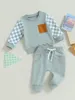 Kledingsets Baby Girl Plaid Geroolde sweatshirt en broek set met lange mouwen - Stijlvolle herfst winteroutfit voor peuters