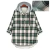 Plus Size 5XL Women Winter Fleece Shirts Colorful Plaid Long Sleeve Ladies Blouse and Shirts Hooded Button Cardigan Tops KT74 240130