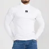 Erkek uzun kollu tshirt yüksek yaka hızlı kurutma üst spor fitness koşu eğitim kıyafetleri erkek tayt tişört 240130