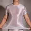 Bras Sets Mens Shiny Oil Glossy T-Shirt Short Sleeve Smooth Nightwear Sexy Sheer See Through Tops Seductive Tight Underwear Clubwear