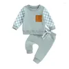 Kledingsets Baby Girl Plaid Geroolde sweatshirt en broek set met lange mouwen - Stijlvolle herfst winteroutfit voor peuters