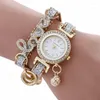 Wristwatches Tide Fashion Simple Fallow Individuality Quartz Watch Around The Bracelet Chain Crystal Leather LOVE Women's