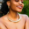 Choker IngeSight.Z Exaggerated Chunky Striped Flat Snake Collar Necklace Women Vintage Gold Color African Tribe Wide Metal Neck