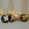 Eid Mubarak Led Candlestick Middle Eastern Festivals Crescent Moon Star Candle Lamp Ramadan Kareem Happy Party Decor 240122