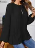 ZANZEA Женская блузка с длинным рукавом-фонариком и галстуком-бабочкой с вырезом, осенний топ со складками, Blusas, свободная модная рубашка большого размера 240130