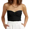 Femmes Style doux gilet tricoté coupe ajustée dos nu bustier tubulaire croisé plissé enveloppement buste Camis t-shirts femme sans manches t-shirt court 240124